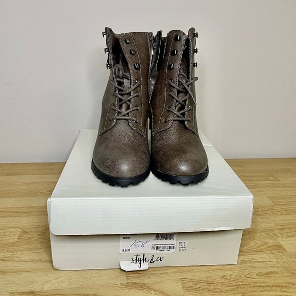 NWT Leather Combat Boots Combat Booties Style & Co "Caitlin" Size 9.5 - Picture 12 of 12